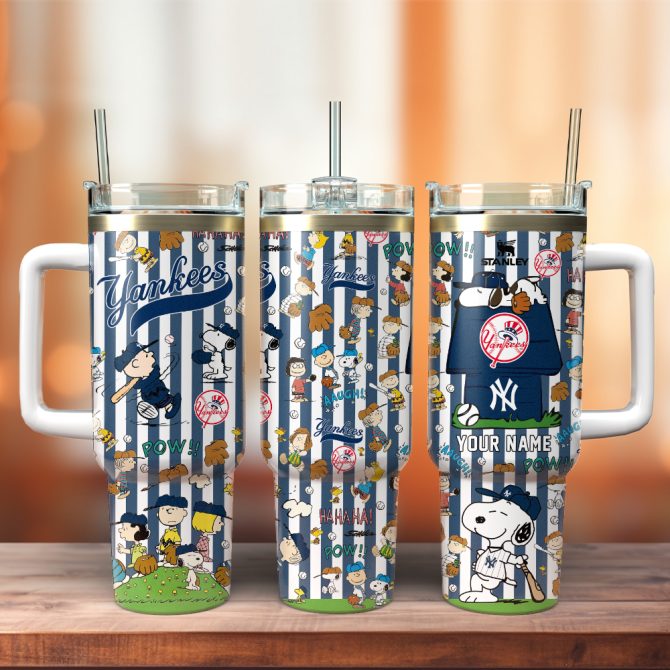 New York Yankees X Peanuts Mlb Sports Custom Stanley Quencher 40Oz Stainless Steel Tumbler With Handle