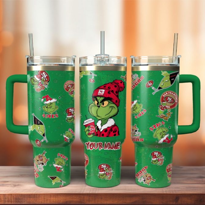 The Grinch X San Francisco 49Ers Nfl Sports Custom Stanley Quencher 40Oz Stainless Steel Tumbler With Handle