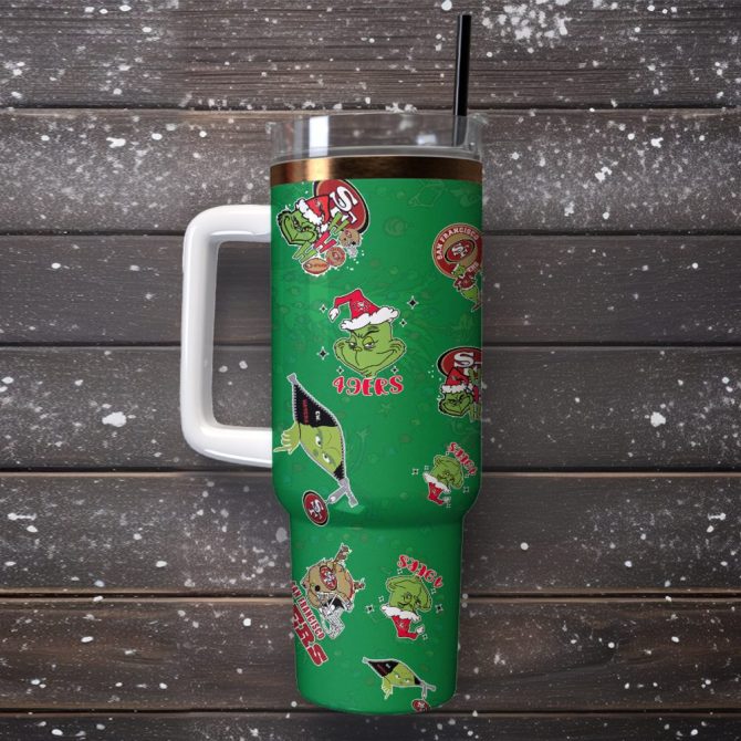 The Grinch X San Francisco 49Ers Nfl Sports Custom Stanley Quencher 40Oz Stainless Steel Tumbler With Handle - Image 3