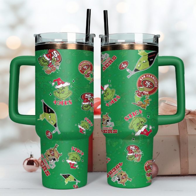 The Grinch X San Francisco 49Ers Nfl Sports Custom Stanley Quencher 40Oz Stainless Steel Tumbler With Handle - Image 4