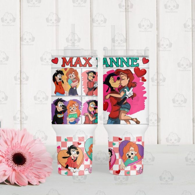 A Goofy Movie Valentines Gift Disney Cartoon Custom Stanley Quencher 40Oz Stainless Steel Tumbler With Handle - Image 3