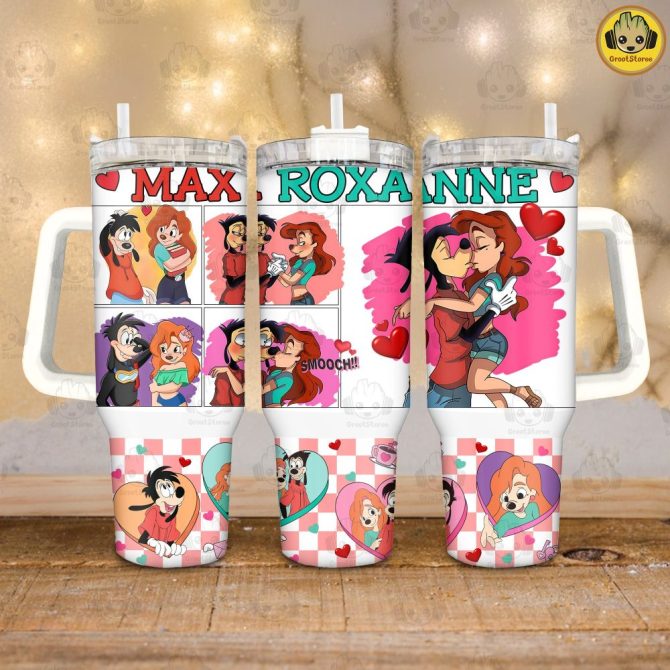 A Goofy Movie Valentines Gift Disney Cartoon Custom Stanley Quencher 40Oz Stainless Steel Tumbler With Handle