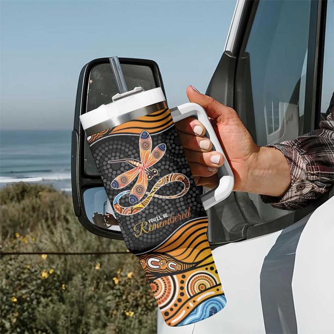 Aboriginal Dragonfly As Long As I Breathe You #8217;Ll Be Remembered Custom Stanley Quencher 40Oz Stainless Steel Tumbler With Handle - Image 7