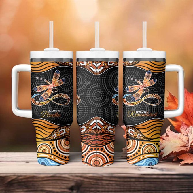 Aboriginal Dragonfly As Long As I Breathe You #8217;Ll Be Remembered Custom Stanley Quencher 40Oz Stainless Steel Tumbler With Handle