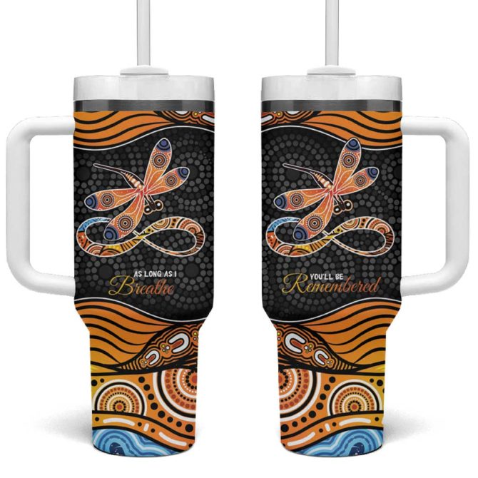 Aboriginal Dragonfly As Long As I Breathe You #8217;Ll Be Remembered Custom Stanley Quencher 40Oz Stainless Steel Tumbler With Handle - Image 2