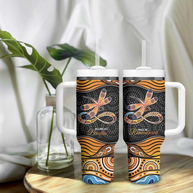 Aboriginal Dragonfly As Long As I Breathe You #8217;Ll Be Remembered Custom Stanley Quencher 40Oz Stainless Steel Tumbler With Handle - Image 9