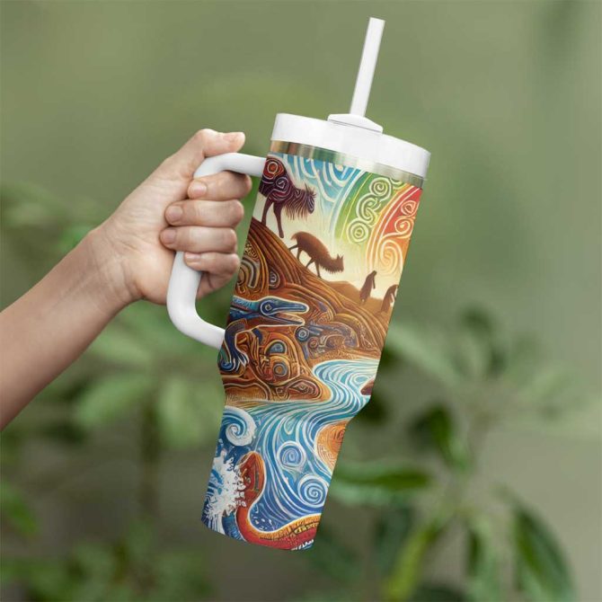 Aboriginal Dreamtime Animals Stories Custom Stanley Quencher 40Oz Stainless Steel Tumbler With Handle - Image 4