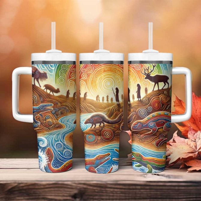 Aboriginal Dreamtime Animals Stories Custom Stanley Quencher 40Oz Stainless Steel Tumbler With Handle