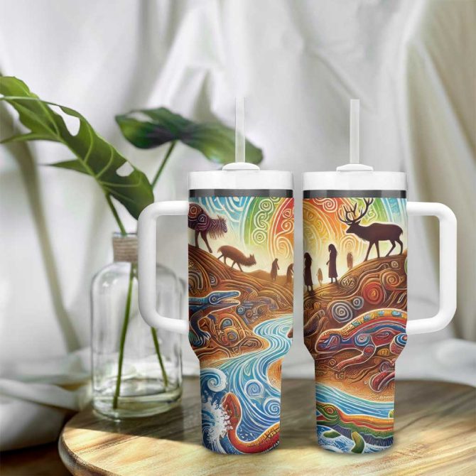 Aboriginal Dreamtime Animals Stories Custom Stanley Quencher 40Oz Stainless Steel Tumbler With Handle - Image 9