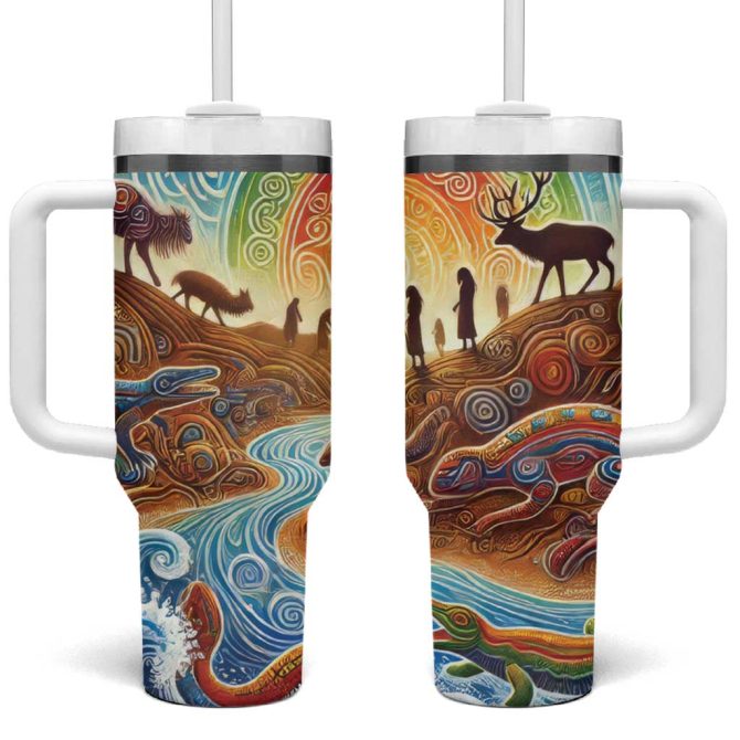 Aboriginal Dreamtime Animals Stories Custom Stanley Quencher 40Oz Stainless Steel Tumbler With Handle - Image 2