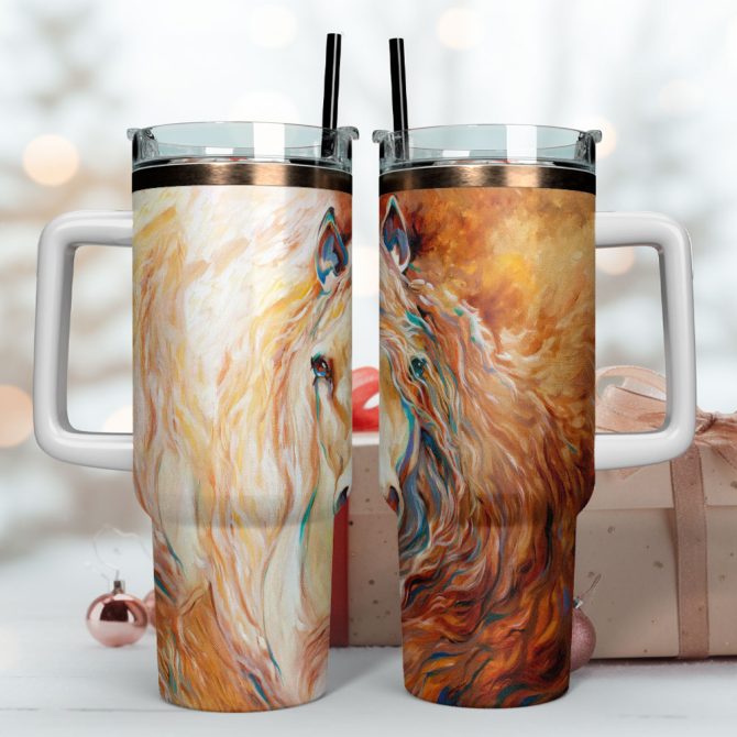 Abstract Horse Artwork Custom Stanley Quencher 40Oz Stainless Steel Tumbler With Handle - Image 4