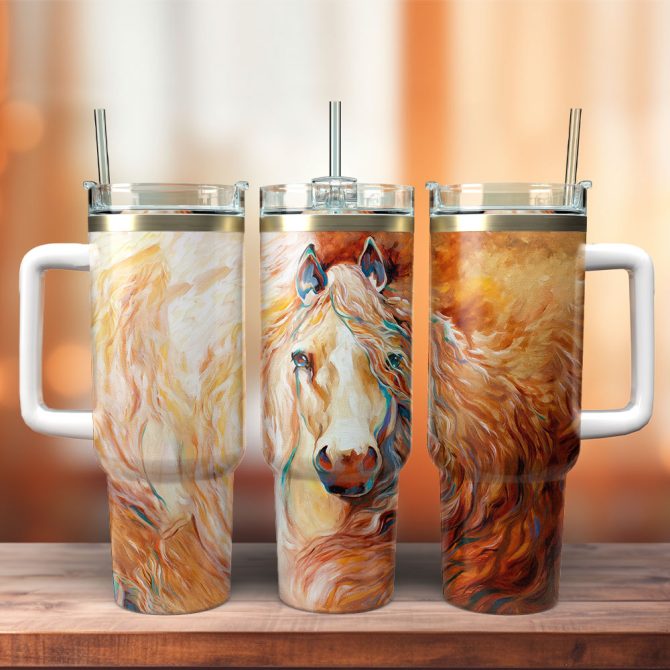 Abstract Horse Artwork Custom Stanley Quencher 40Oz Stainless Steel Tumbler With Handle