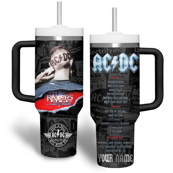Ac/Dc Music Custom Stanley Quencher 40Oz Stainless Steel Tumbler With Handle