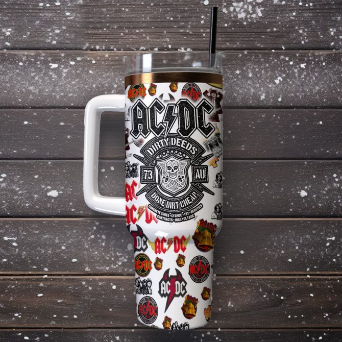 Ac/Dc Music Custom Stanley Quencher 40Oz Stainless Steel Tumbler With Handle - Image 2