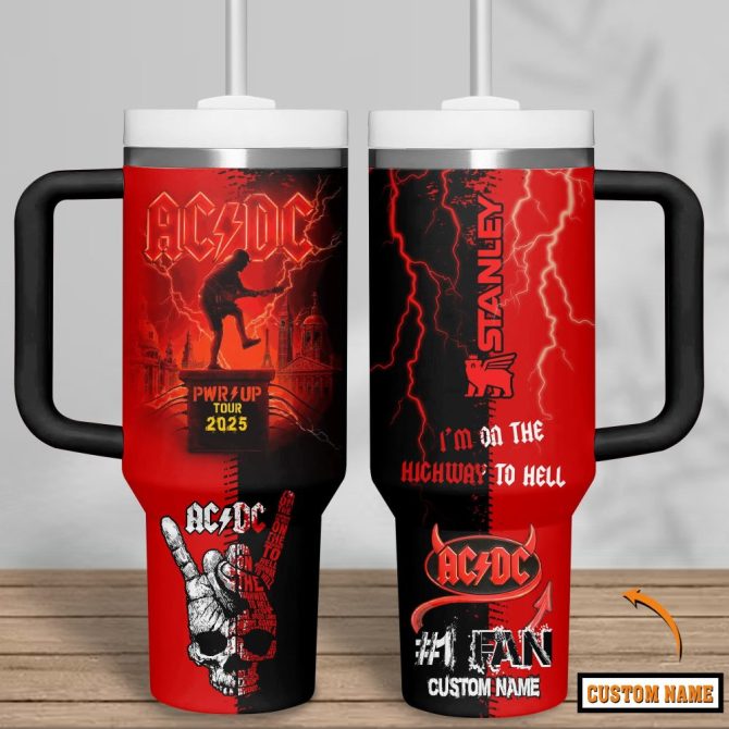 Ac/Dc Music Custom Stanley Quencher 40Oz Stainless Steel Tumbler With Handle
