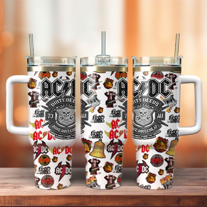 Ac/Dc Music Custom Stanley Quencher 40Oz Stainless Steel Tumbler With Handle