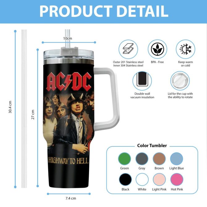 Ac/Dc Music Custom Stanley Quencher 40Oz Stainless Steel Tumbler With Handle - Image 4
