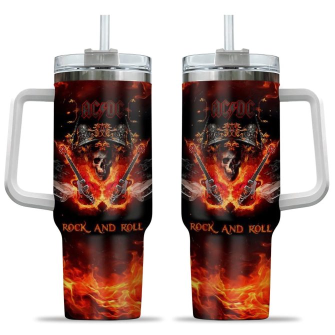 Ac/Dc Music Custom Stanley Quencher 40Oz Stainless Steel Tumbler With Handle - Image 2