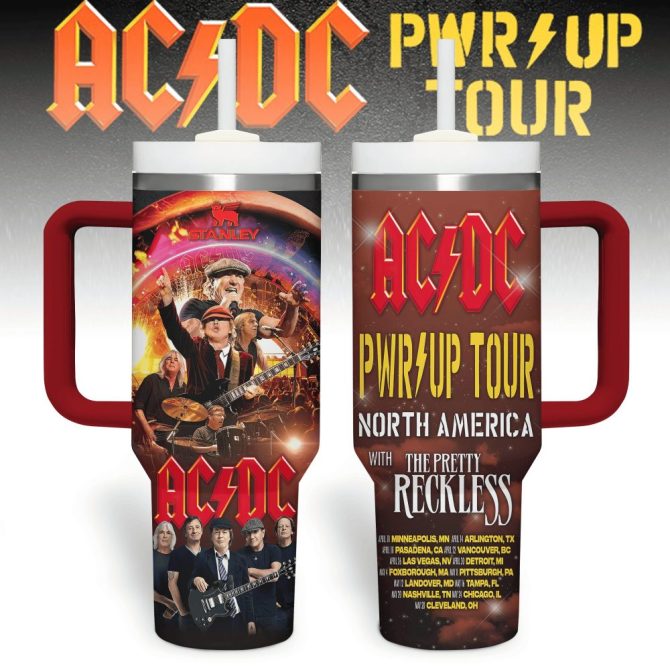 Ac/Dc Music Custom Stanley Quencher 40Oz Stainless Steel Tumbler With Handle