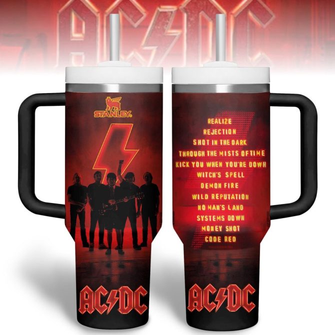 Ac/Dc Music Custom Stanley Quencher 40Oz Stainless Steel Tumbler With Handle