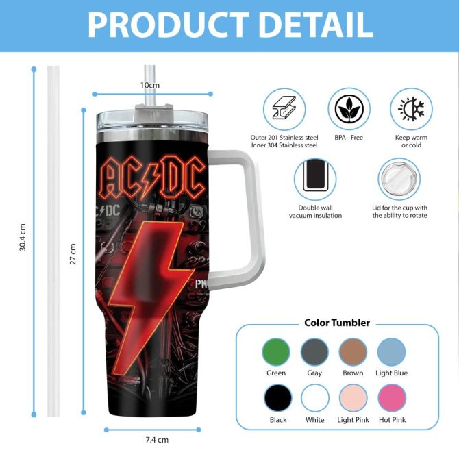 Ac/Dc Music Custom Stanley Quencher 40Oz Stainless Steel Tumbler With Handle - Image 4