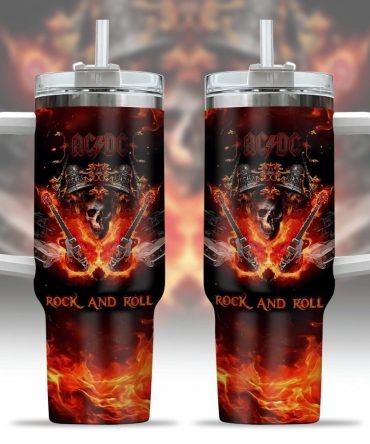 Ac/Dc Music Custom Stanley Quencher 40Oz Stainless Steel Tumbler With Handle