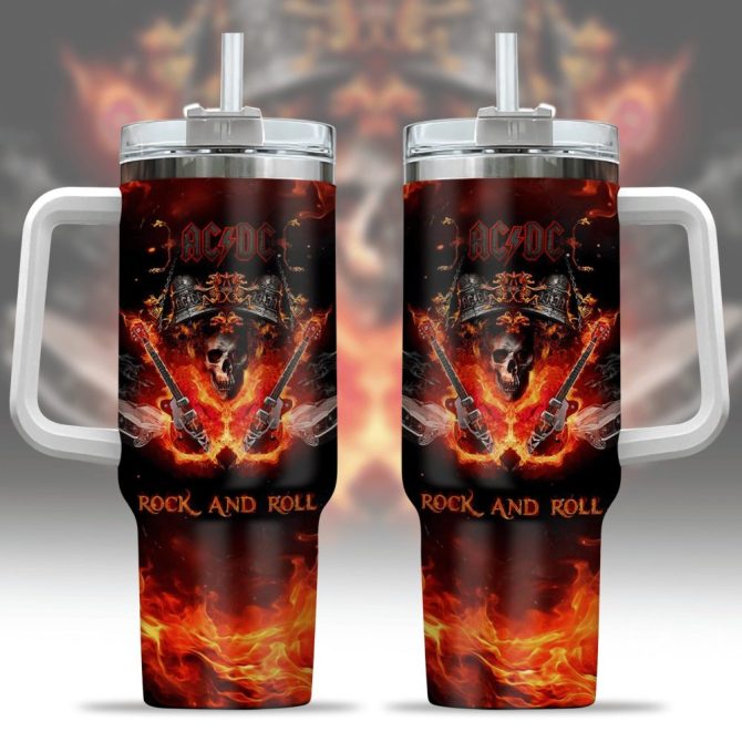 Ac/Dc Music Custom Stanley Quencher 40Oz Stainless Steel Tumbler With Handle