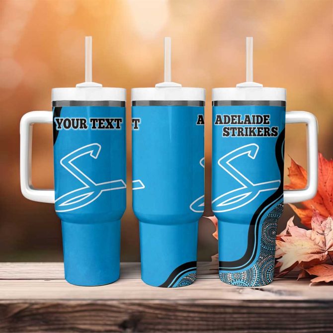 Adelaide Strikers Indigenous Art #8211; Grunge Style Custom Stanley Quencher 40Oz Stainless Steel Tumbler With Handle