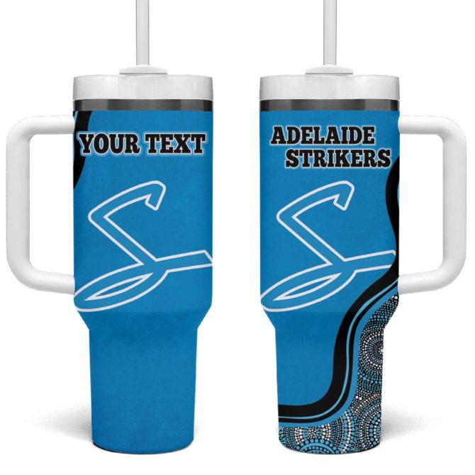 Adelaide Strikers Indigenous Art #8211; Grunge Style Custom Stanley Quencher 40Oz Stainless Steel Tumbler With Handle - Image 2