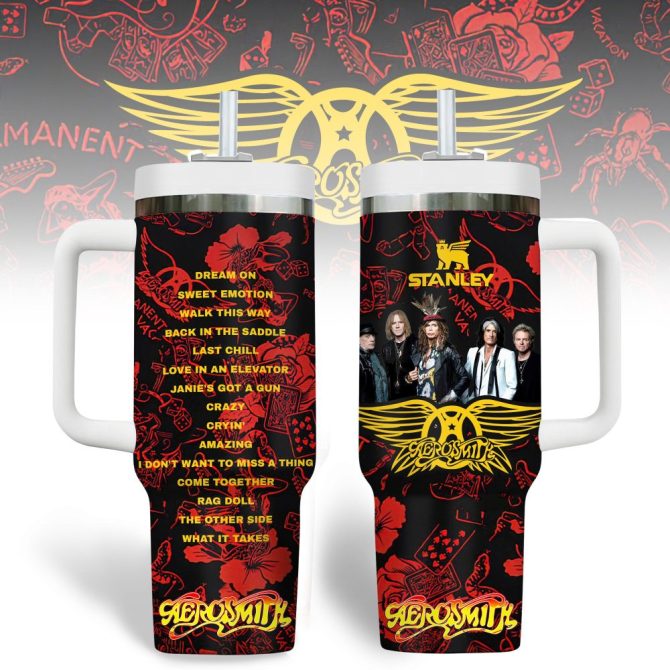 Aerosmith Music Custom Stanley Quencher 40Oz Stainless Steel Tumbler With Handle