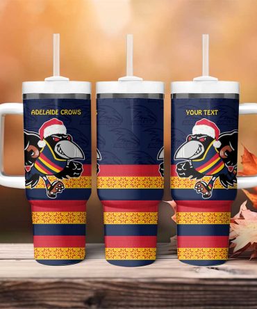 Afl Adelaide Christmas With Crows Mascot Custom Stanley Quencher 40Oz Stainless Steel Tumbler With Handle