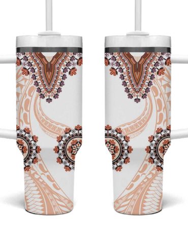 Africa Dashiki With Polynesian Beige Custom Stanley Quencher 40Oz Stainless Steel Tumbler With Handle