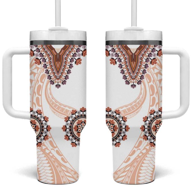 Africa Dashiki With Polynesian Beige Custom Stanley Quencher 40Oz Stainless Steel Tumbler With Handle