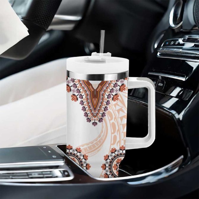 Africa Dashiki With Polynesian Beige Custom Stanley Quencher 40Oz Stainless Steel Tumbler With Handle - Image 8