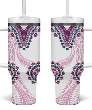 Africa Dashiki With Polynesian Pink Custom Stanley Quencher 40Oz Stainless Steel Tumbler With Handle