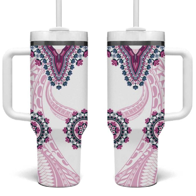 Africa Dashiki With Polynesian Pink Custom Stanley Quencher 40Oz Stainless Steel Tumbler With Handle