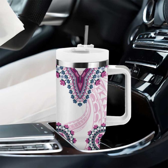 Africa Dashiki With Polynesian Pink Custom Stanley Quencher 40Oz Stainless Steel Tumbler With Handle - Image 8