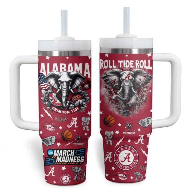Alabama Crimson Tide Ncaa Custom Stanley Quencher 40Oz Stainless Steel Tumbler With Handle