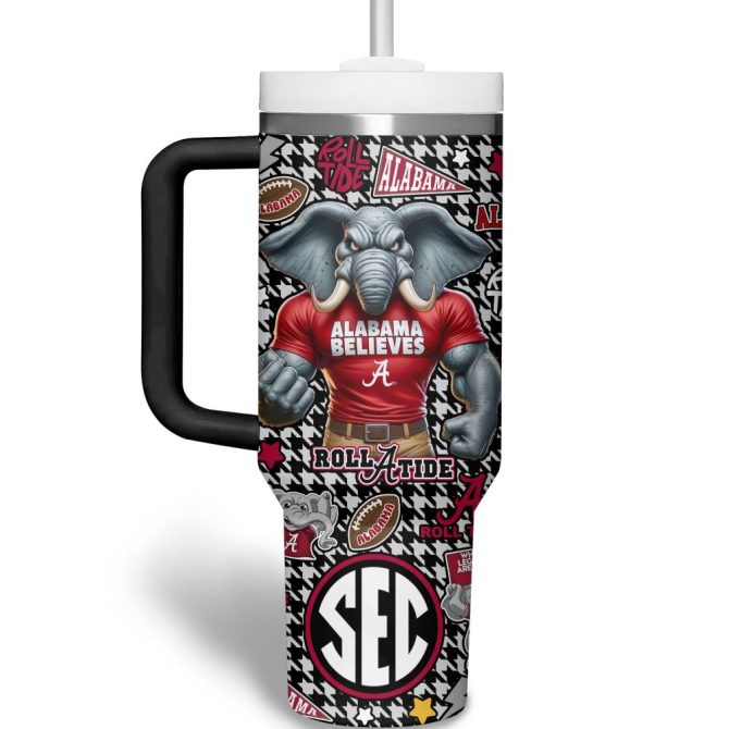 Alabama Crimson Tide Ncaa Custom Stanley Quencher 40Oz Stainless Steel Tumbler With Handle - Image 2