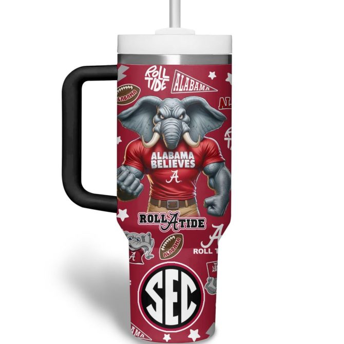 Alabama Crimson Tide Ncaa Custom Stanley Quencher 40Oz Stainless Steel Tumbler With Handle - Image 2