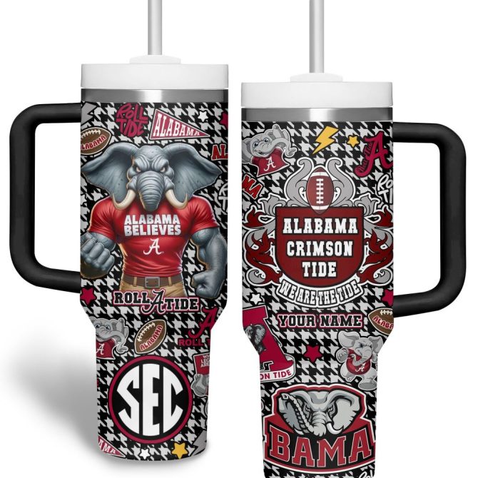Alabama Crimson Tide Ncaa Custom Stanley Quencher 40Oz Stainless Steel Tumbler With Handle