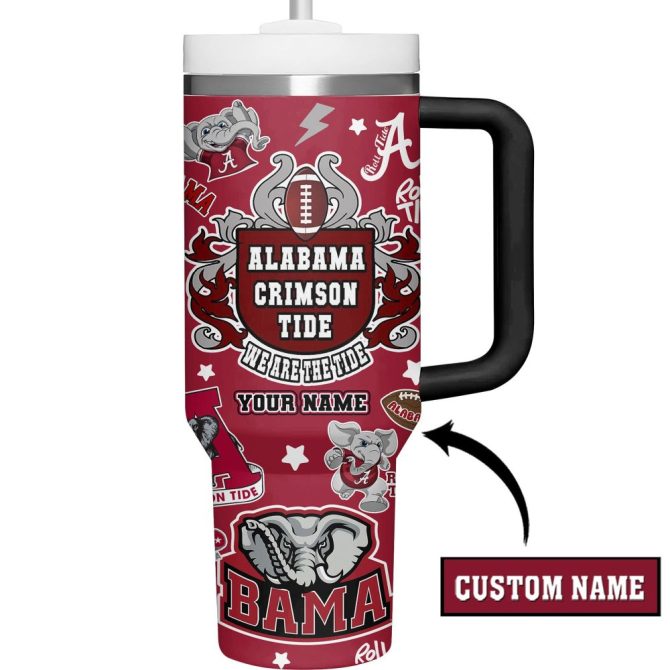 Alabama Crimson Tide Ncaa Custom Stanley Quencher 40Oz Stainless Steel Tumbler With Handle - Image 3