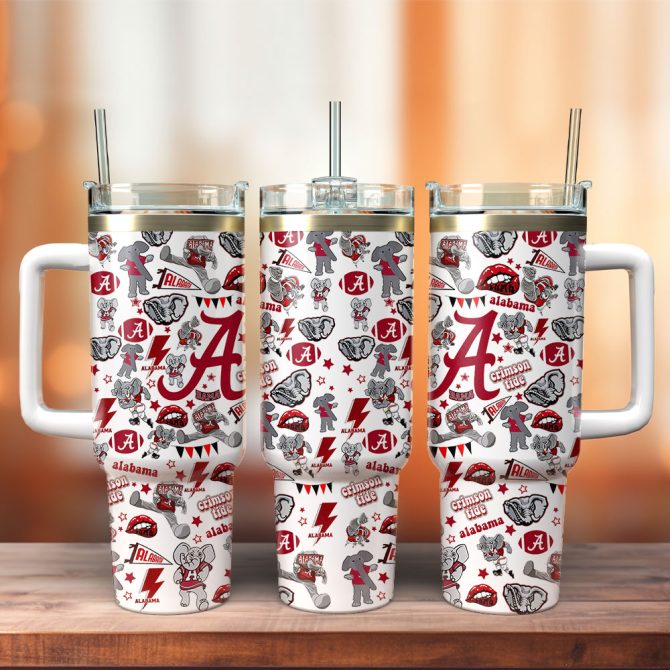 Alabama Crimson Tide Ncaa Custom Stanley Quencher 40Oz Stainless Steel Tumbler With Handle