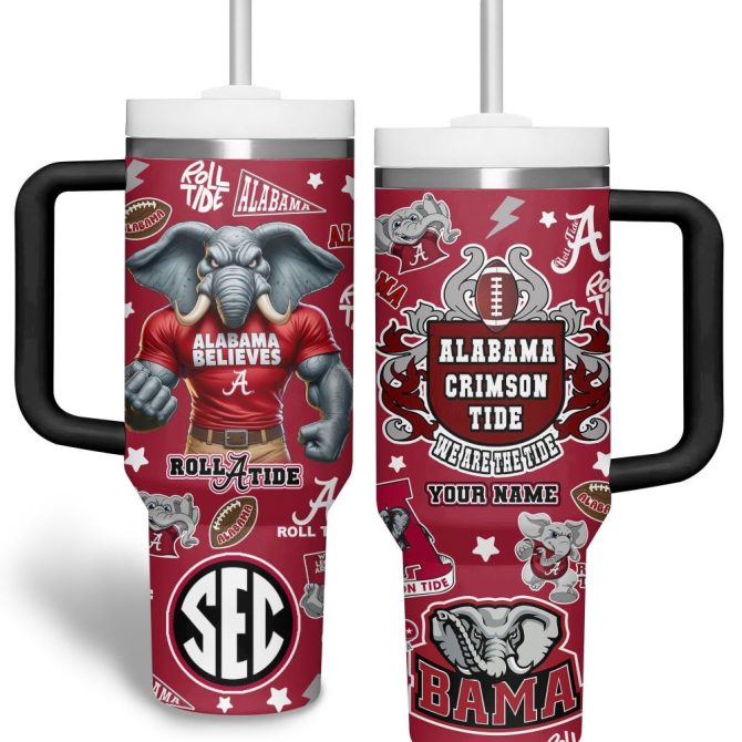 Alabama Crimson Tide Ncaa Custom Stanley Quencher 40Oz Stainless Steel Tumbler With Handle