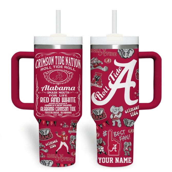 Alabama Crimson Tide Ncaa Sports Custom Stanley Quencher 40Oz Stainless Steel Tumbler With Handle