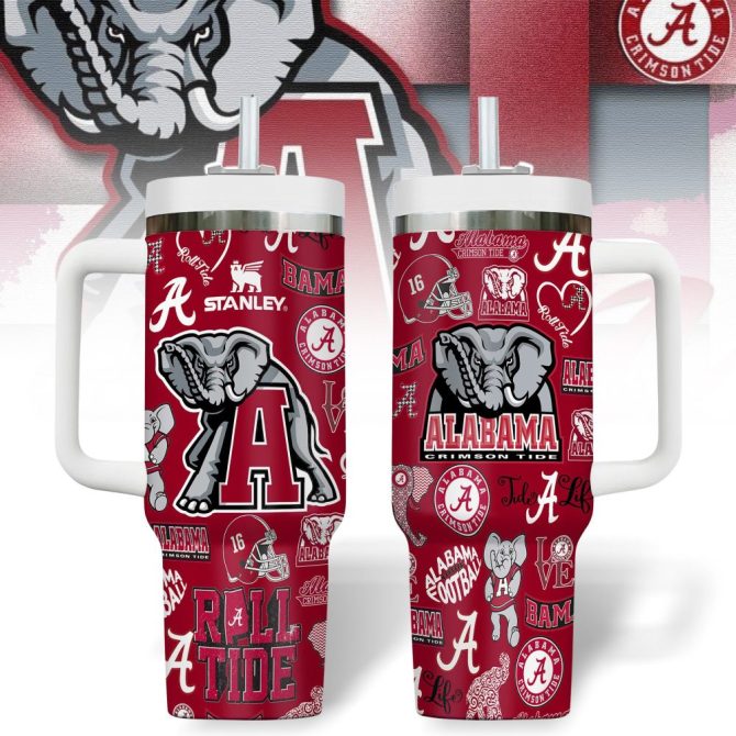 Alabama Crimson Tide Ncaa Sports Custom Stanley Quencher 40Oz Stainless Steel Tumbler With Handle