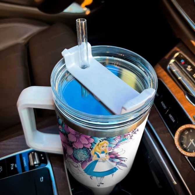 Alice Alice In Wonderland Cartoon Custom Stanley Quencher 40Oz Stainless Steel Tumbler With Handle - Image 4