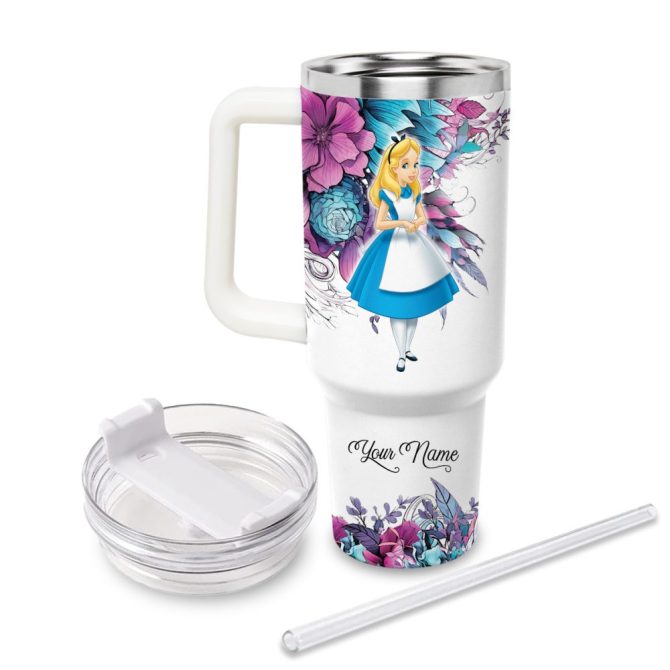 Alice Alice In Wonderland Cartoon Custom Stanley Quencher 40Oz Stainless Steel Tumbler With Handle - Image 2