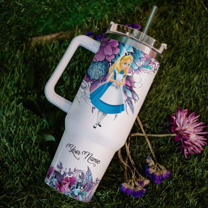 Alice Alice In Wonderland Cartoon Custom Stanley Quencher 40Oz Stainless Steel Tumbler With Handle - Image 6