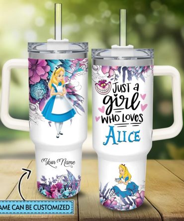 Alice Alice In Wonderland Cartoon Custom Stanley Quencher 40Oz Stainless Steel Tumbler With Handle